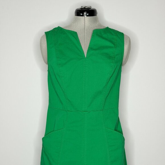 Boden Kelly Green Sleeveless V-Neck Cotton Sheath Dress with Pockets - Picture 2 of 10